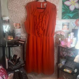 Lady in Red Sleeveless Ruffle front Dress